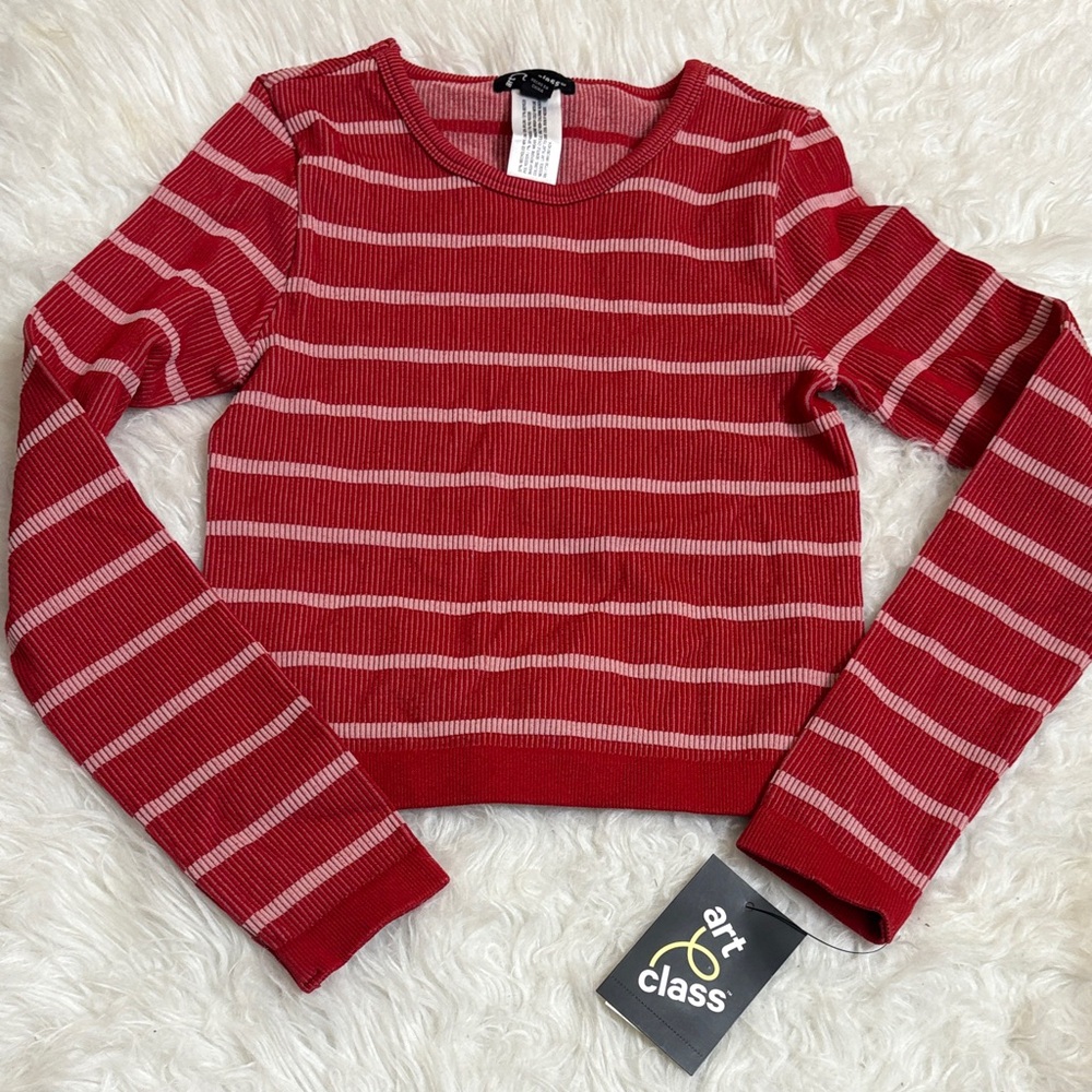 NWT Art Class Long Sleeve Red Stripe Cropped Top Youth
